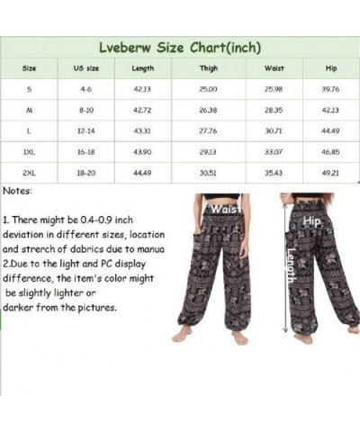 Womens Harem Pants Hippie Elephant Boho Floral Printed Yoga Pants Smocked Waist Palazzo Pants with Pockets Black - C61996YYK9...