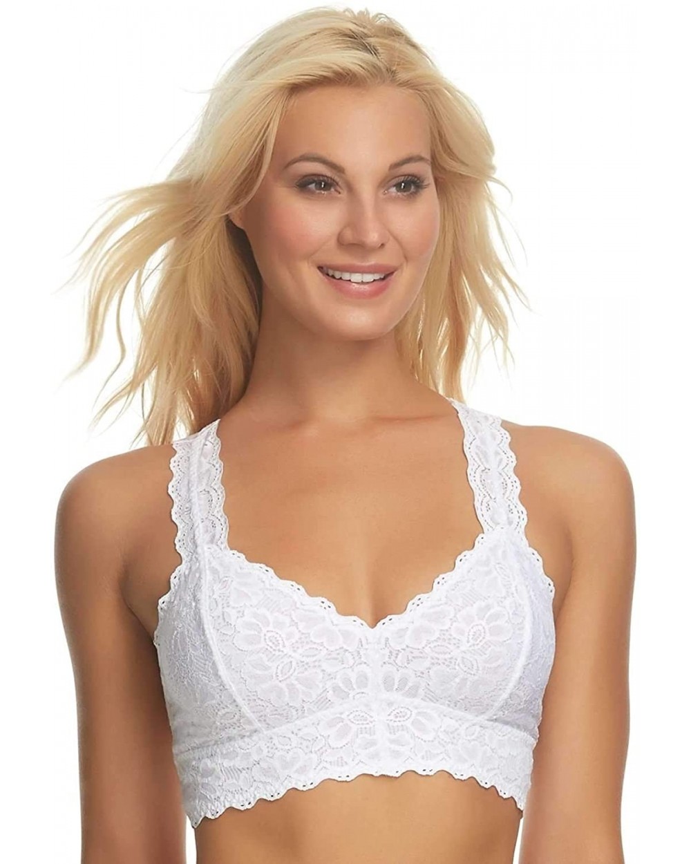 Lace Bralette | Wire Free | Unpadded | T-Back | Support - White - CS12O6NW27E $27.81 Bras