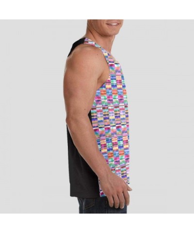 Men's Sleeveless Undershirt Summer Sweat Shirt Beachwear - Diamond Stripes - Black - CR19CK3RC87 $31.22 Undershirts