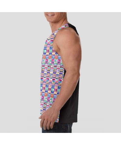 Men's Sleeveless Undershirt Summer Sweat Shirt Beachwear - Diamond Stripes - Black - CR19CK3RC87 $31.22 Undershirts