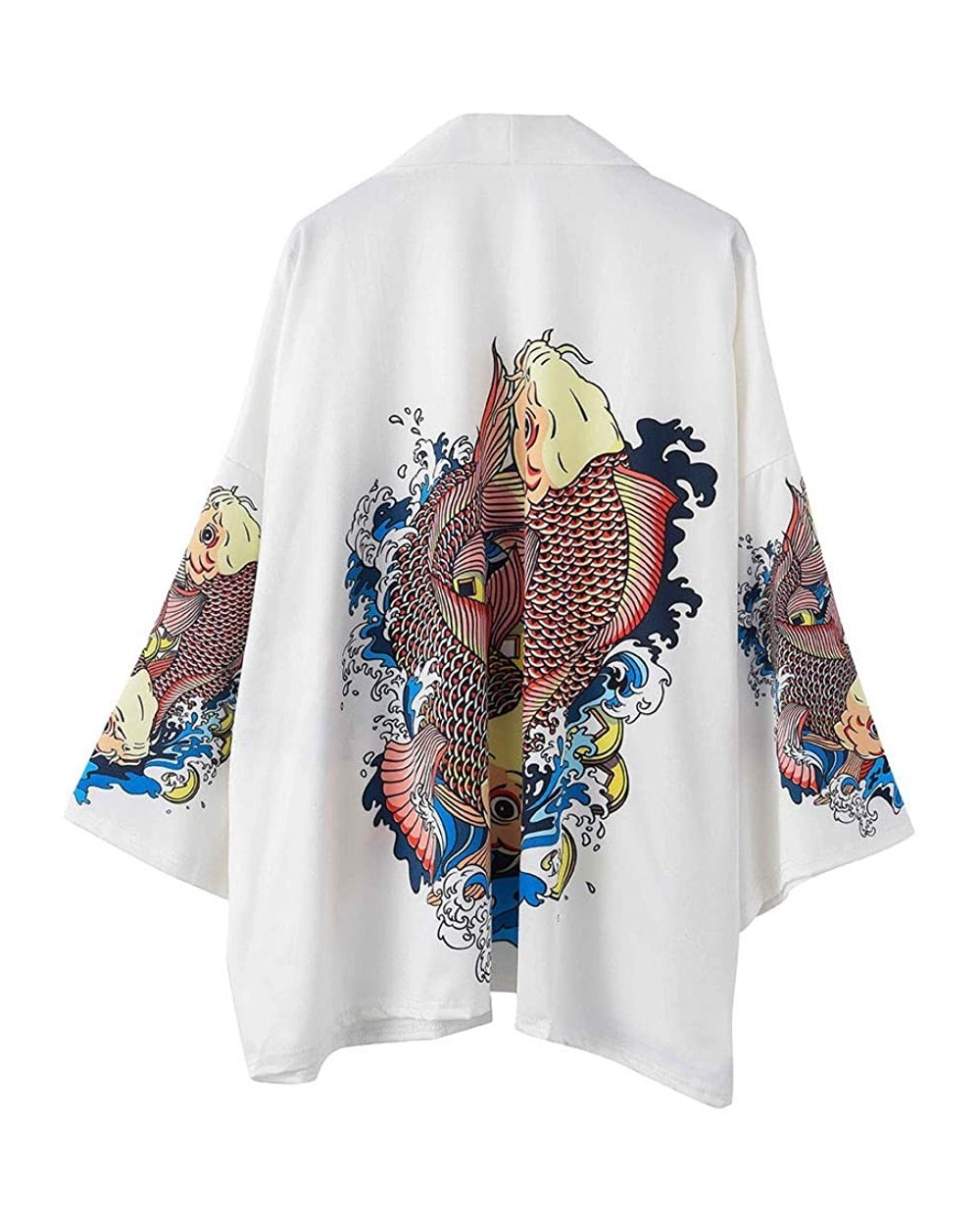 Men Kimono Japanese Kimono Cardigan Shirt Long Sleeve Floral Fish Unisex Robe Jackets Cardigan - Multicolor - CF194094ME3 $20...