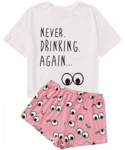 Women's Sleepwear Eyes Graphic Print Tee and Cute Shorts Pajama Set - Light Pink - CB18AZDUM3E $29.53 Sets