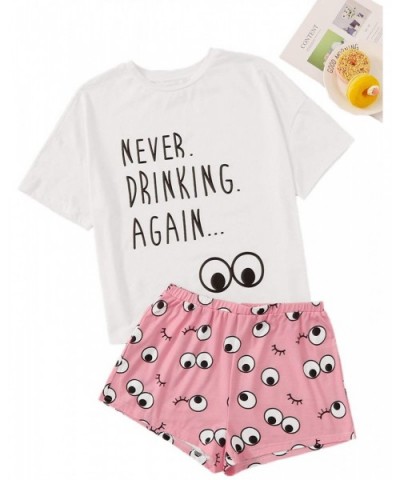 Women's Sleepwear Eyes Graphic Print Tee and Cute Shorts Pajama Set - Light Pink - CB18AZDUM3E $29.53 Sets