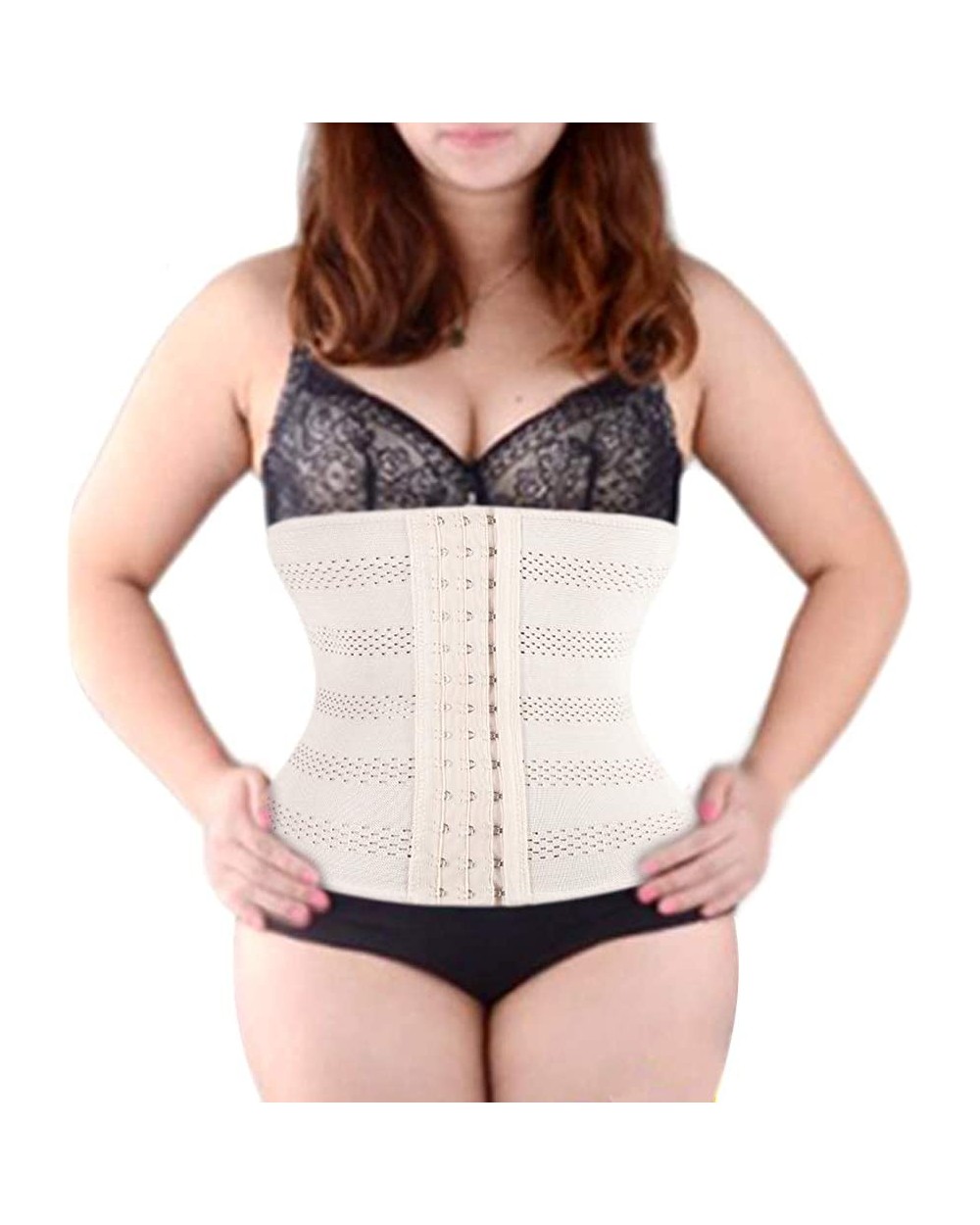 Breathable 3 Hooks Steel Boned Interlacement Waist Trainer Shapewear Waist Trimmer Cincher Corset - Beige - CS186T2HWQI $17.0...