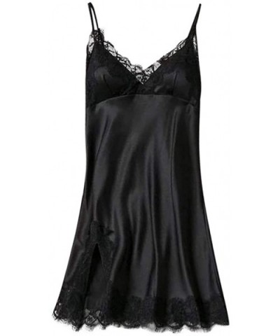 Women Lingerie V Neck Nightwear Satin Lace Chemise Nightgown Sexy Full Slips Sleepwear - Black - C41944ZYS5S $15.05 Baby Doll...