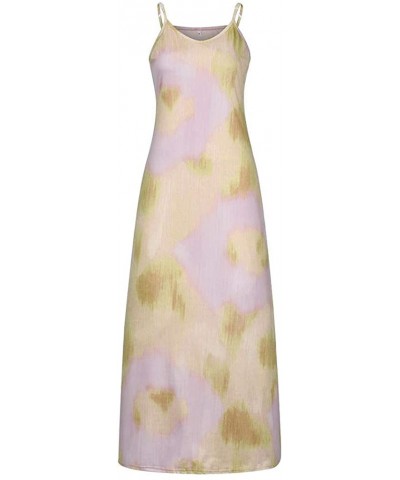 Maxi Dresses for Women Summer 2020 Womens Summer Deep V Neck Floral Tie-dye Spaghetti Strap Beach Long Dresses - Yellow - CN1...