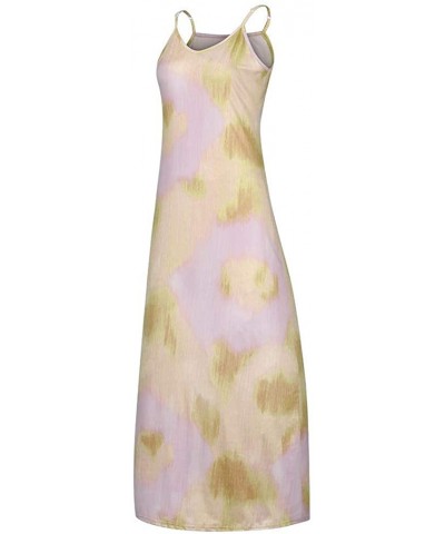 Maxi Dresses for Women Summer 2020 Womens Summer Deep V Neck Floral Tie-dye Spaghetti Strap Beach Long Dresses - Yellow - CN1...