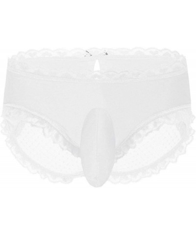 Sexy Male Men Lingerie Panties Ruffle Lace Sissy Bulge Pouch Sheer Back Bikini Briefs Triangle Underwear - Ivory - CE19E6ATGS...