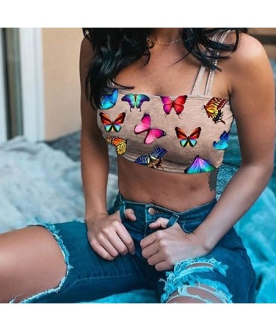 Butterfly Tube Top for Women- Sexy Camisole Summer Short Vest Crop Top Tanks - Khaki - CK190ZUUMNK $12.60 Camisoles & Tanks