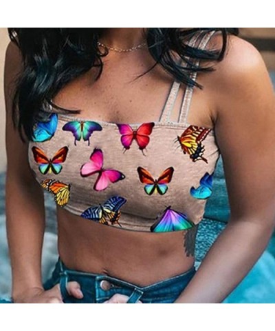 Butterfly Tube Top for Women- Sexy Camisole Summer Short Vest Crop Top Tanks - Khaki - CK190ZUUMNK $12.60 Camisoles & Tanks