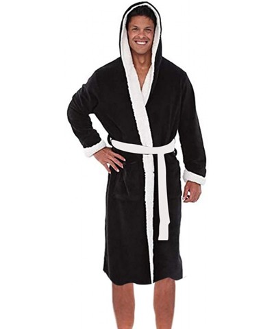 Premium Pajamas Warm Fleece Hooded Robe Plush Bathrobe Plus Size - Black - CV18Z5U8UEW $35.56 Robes