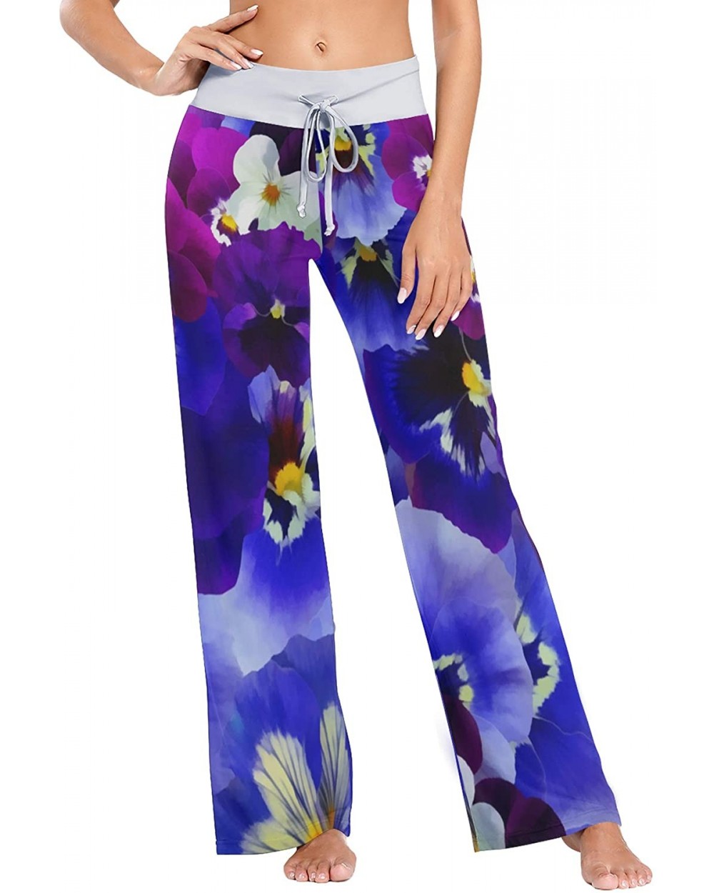 Purple Flowers Womens Pajama Pants Loose Long Lounge Sleepwear Yoga Gym Trousers - CQ19DWHLCWH $42.75 Bottoms