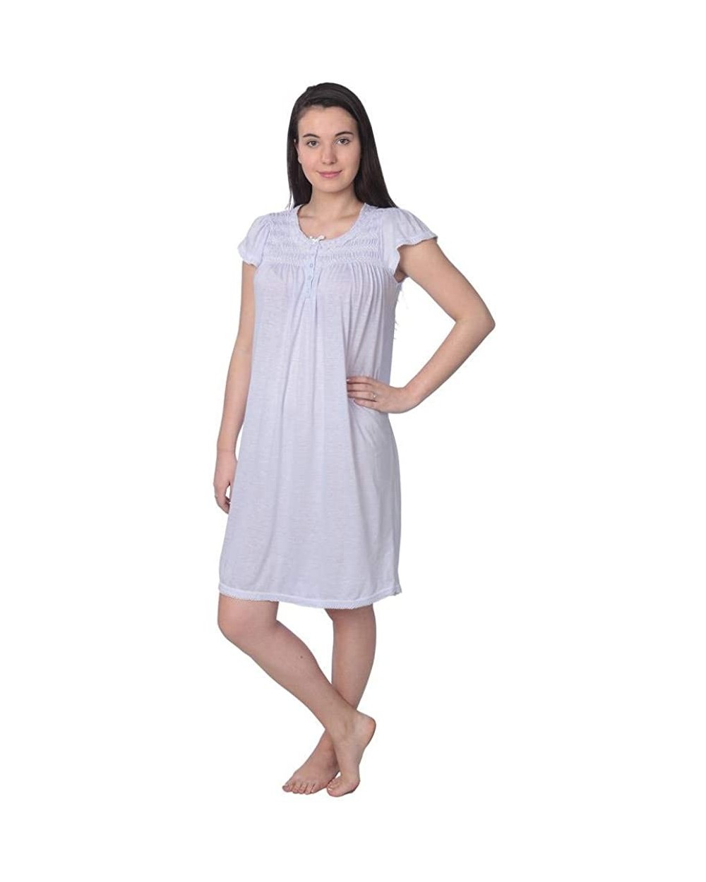 Women's Cotton Blend Floral Print Short Sleeve Knit Nightgown - Solid Purple Color - CV18D8TCLYT $24.94 Nightgowns & Sleepshirts