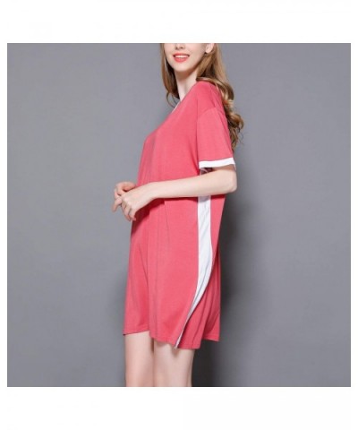 Women's Loose Nightgown Short Sleeves Soft Nighty V Neck Stretchy Solid Sleep Dress - Red - CJ18X53GMLH $39.86 Nightgowns & S...