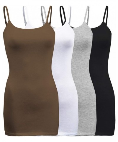 4 Pack - Women's Basic Cami with Adjustable Spaghetti Straps Tank Top - Mocha/White/Black/H.grey - CX185M030LN $50.28 Camisol...