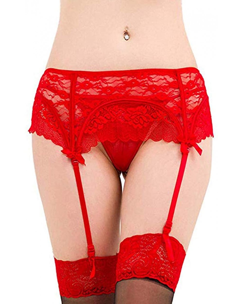 Women Lace Suspender Garter Belt Plus Size Lingerie with G-String for Thigh High Stockings - Red - CU18AZHHTCQ $19.68 Garters...