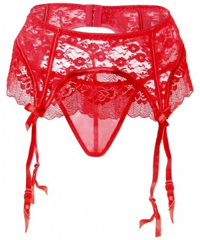 Women Lace Suspender Garter Belt Plus Size Lingerie with G-String for Thigh High Stockings - Red - CU18AZHHTCQ $19.68 Garters...