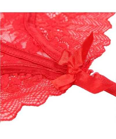 Women Lace Suspender Garter Belt Plus Size Lingerie with G-String for Thigh High Stockings - Red - CU18AZHHTCQ $19.68 Garters...