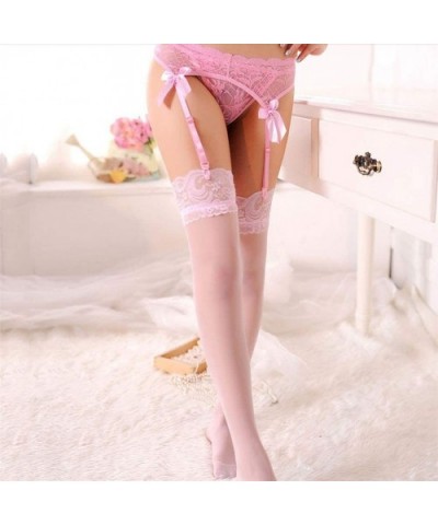 Sexy Lingerie Temptation Female Lace Garter Sexy Long Tube Garter Stockings Garter Thong (Color Pink) - Pink - CE18YX72M76 $3...