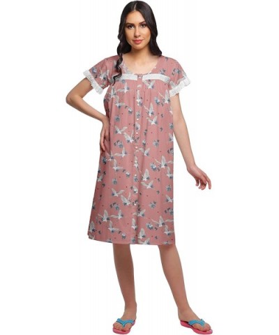 Nightwear for Women Printed Cotton Nightdress Knee Length Sleepwear - Dusty Rose - C718Z926NNQ $55.24 Nightgowns & Sleepshirts