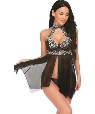 Women Lace Sexy Mesh See Through Chemise G-String Lingerie Pajamas Baby Dolls - Black - CS1924NSUNS $58.67 Baby Dolls & Chemises