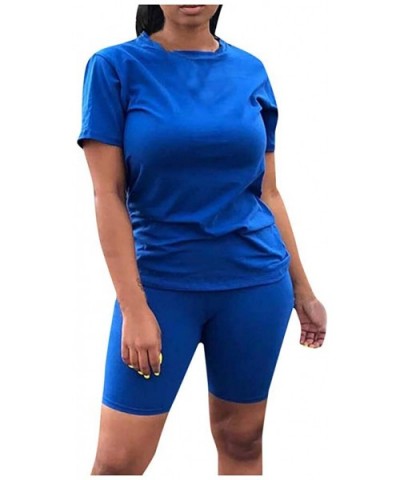 Womens Summer Solid 2 Pieces Outfits Bodycon Puff Short Sleeve Crop Top and Pants Set - Blue - CW190U4CKUQ $68.51 Garters & G...