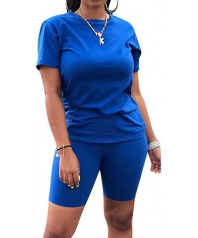 Womens Summer Solid 2 Pieces Outfits Bodycon Puff Short Sleeve Crop Top and Pants Set - Blue - CW190U4CKUQ $68.51 Garters & G...