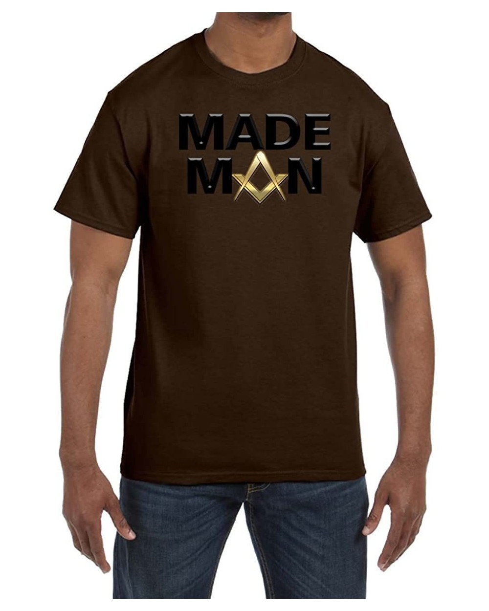 Man Square & Compass Masonic Men's Crewneck T-Shirt - Chocolate - CG1853O8O2C $31.57 Undershirts