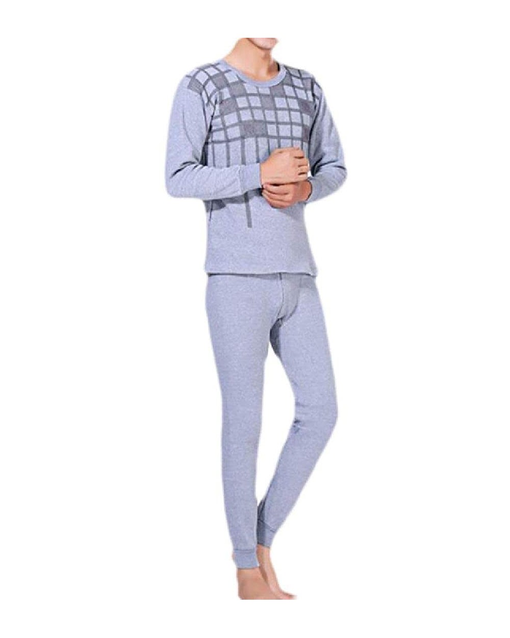 Winter Fleece Lined Round Neck Comfy Stretch Top & Bottom Set - One - CC1938G4K4W $43.76 Thermal Underwear