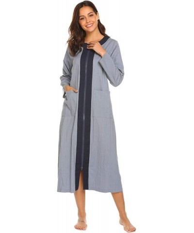 Women's Long Robe Zipper- Front Long Sleeve Loungewear with 2 Pockets Long Bathrobe Nightshirts Robe - CV18KA8E0AY $47.96 Robes