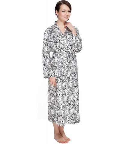 Women's Long Classic Satin Kimono Lounge Bathrobe Robe - White - CX18LDW6MT8 $43.05 Robes