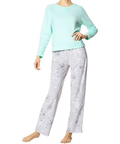 Women's Sueded Fleece Long Sleeve Tee and Pant 3 Piece Pajama Set - Beach Glass/Crystal Snow - CP186OH2QDM $74.51 Sets