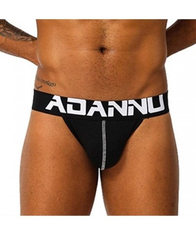 Men's Jockstraps Athletic Cotton Work Out Splicing Soft Briefs Underpants Knickers Shorts Sexy Underwear - Black - CC192M64II...