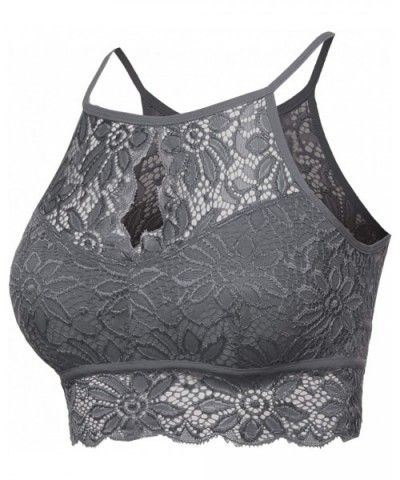 Women's Sexy Lace High Neck Bralette Top - Aawtkv0027 Ash Grey - CH18OTH3S3U $23.84 Bras