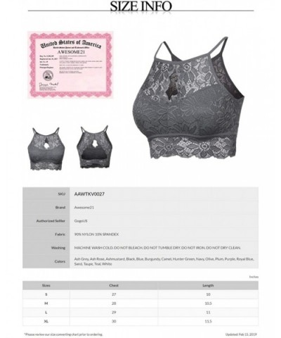 Women's Sexy Lace High Neck Bralette Top - Aawtkv0027 Ash Grey - CH18OTH3S3U $23.84 Bras