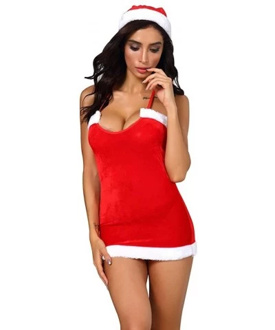 Women Sexy Valentine's Lingerie Mini Dress Christmas Lace Babydoll Sexy Santa Lingerie Outfits Sleepwear - Red - CA192UI5M53 ...