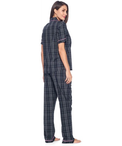 Women's Short Sleeve Pajamas Set | Woven Plaid Sleepwear & Loungewear Button Down Shirt PJ Set - Black/Grey/White - C518UXONC...