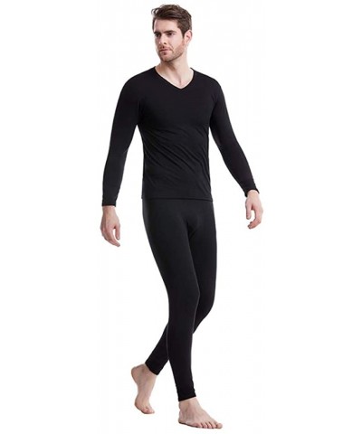 Men's 2019 Winter New Men's Plus Velvet Thermal Underwear Set Winter Men's V-Neck Comfortable Warm Inside - Light Gray - CR19...