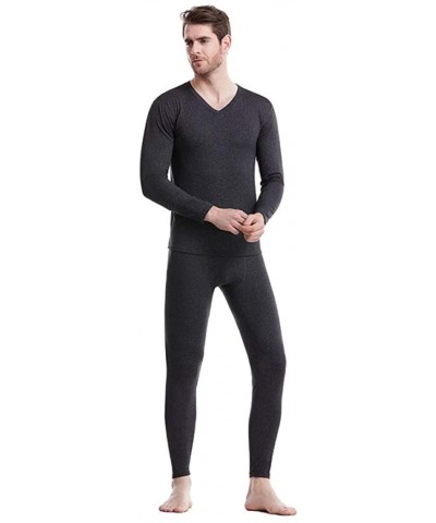 Men's 2019 Winter New Men's Plus Velvet Thermal Underwear Set Winter Men's V-Neck Comfortable Warm Inside - Light Gray - CR19...