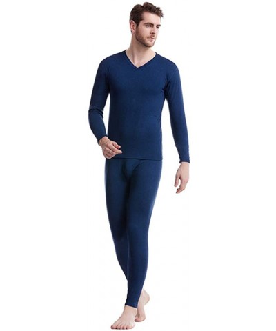 Men's 2019 Winter New Men's Plus Velvet Thermal Underwear Set Winter Men's V-Neck Comfortable Warm Inside - Light Gray - CR19...