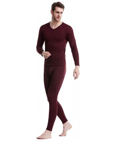 Men's 2019 Winter New Men's Plus Velvet Thermal Underwear Set Winter Men's V-Neck Comfortable Warm Inside - Light Gray - CR19...