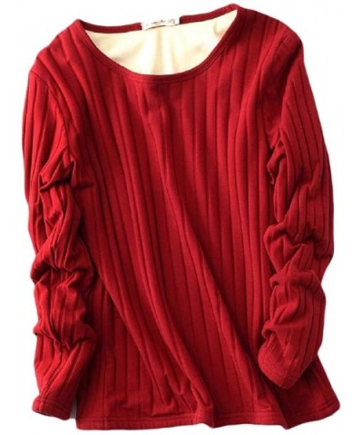 Women's Long Sleeve Thermal Top Warm Winter Stretch Underwear Solid Crewneck Stripe Slim Fit Pullover T Shirt - 3 - C11940EMY...