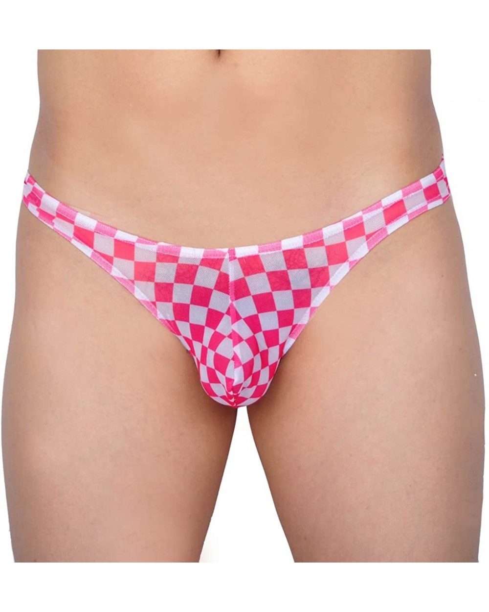 Men's Checker Thong Gay T-Back G-String Underwear Male Bluge Pouch Body Underpants - 214-pink - CI12N1WYALN $14.10 G-Strings ...