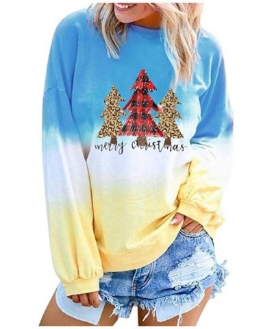 Women Long Sleeve Sweatshirt Christmas Colorblock Tie Dye Printed Pullover Oversize Shirt Tunic Tops - Blue - CO18A025M99 $27...