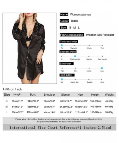 Night Shirt for Women Satin Nightshirt Long Sleeve Button Down Satin Pyjama Top Sleepwear - Black - CA180IW8E5Z $37.07 Nightg...