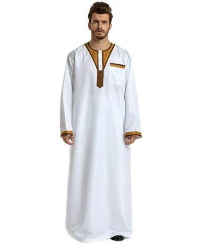 Men Arab Muslim Dishdasha Robe Middle East Thobe Islamic Ethnic Kaftan - White - CL1908LA9DG $67.17 Robes