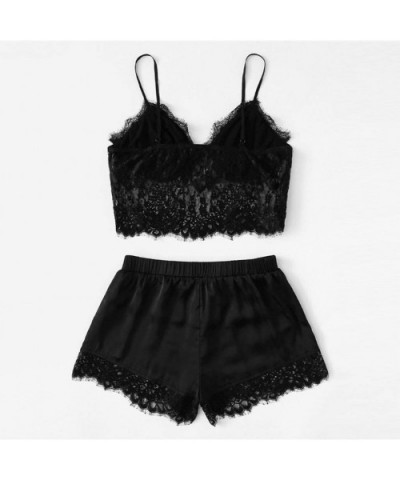 Sexy Nightwear Plus Size Sling Sleepwear Lace Strap Trim Underwear - Black - CN18W2IRXUN $16.38 Baby Dolls & Chemises