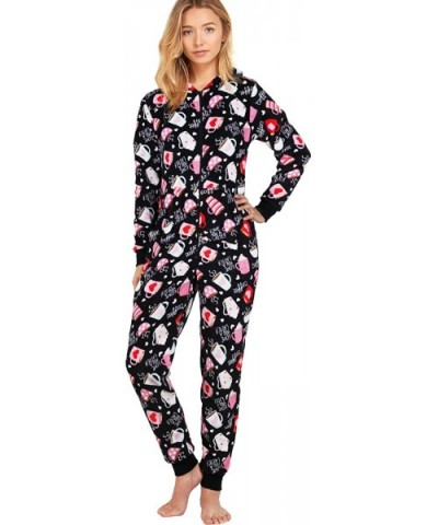 Women's Animal Theme Fleece Zip Up Onesie Pajamas Playsuit - Black Coffee - C518KKZ9LQS $44.71 Sets