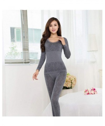 Sexy O Neck Lace Long Johns Women's Suit Butterfly Print Compression Underwear for Women Thin Slim Thermal - Gray - CG1933L09...