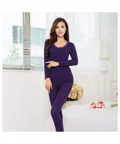 Sexy O Neck Lace Long Johns Women's Suit Butterfly Print Compression Underwear for Women Thin Slim Thermal - Gray - CG1933L09...